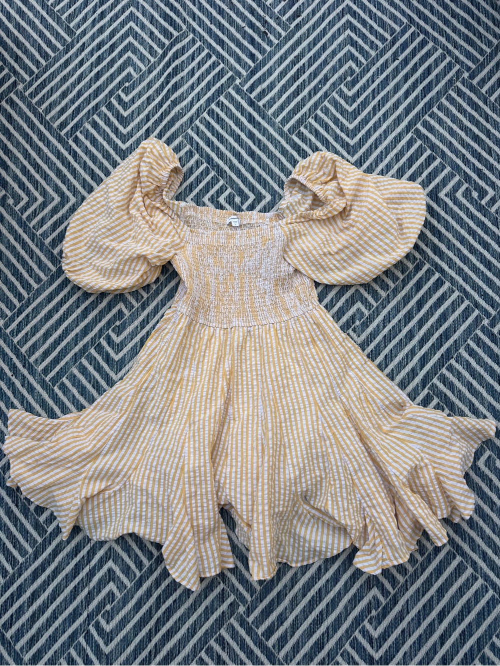 mittoshop Yellow & White Striped Puff-Sleeve Sundress